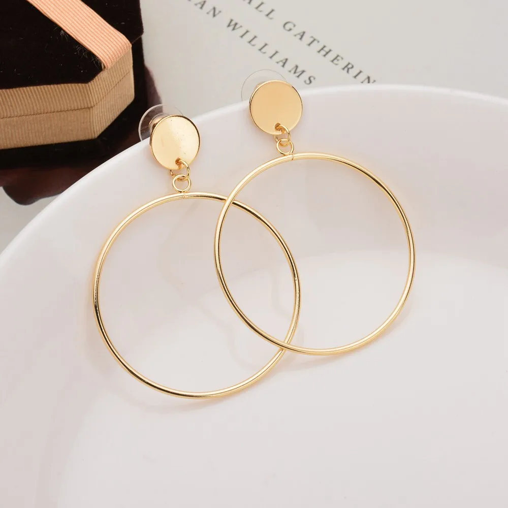 Geometric Big Round Hoop Earrings for Women Simple Trendy Gold
