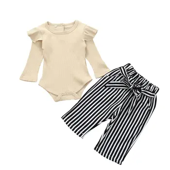 

Spring Toddler Baby Girl Clothes Knitted Sweater Tops Romper+ Striped Pants Outfit Clothing Sets