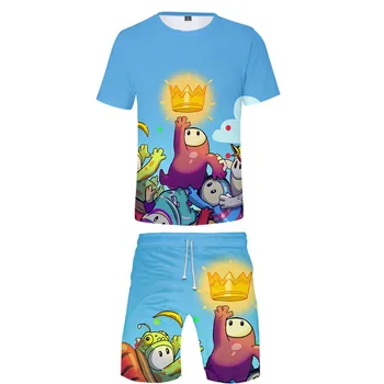 

Fall Guys 3D Printed Summer Mens Sets Casual Sportswear Short Sleeve T Shirt and Beach Shorts 2 Pieces Outfits Tracksuit Men