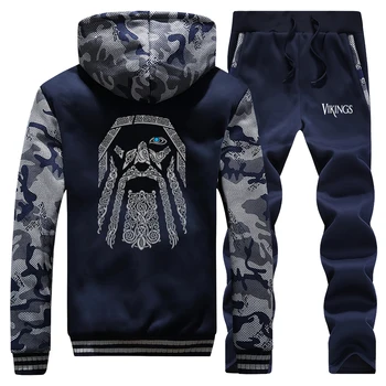

Odin Vikings Thick Hoodies Men Warm Suit Jacket+Pant 2PC Sets Male Winter Sweatshirt Camouflage Coat Mens Fashion Sportswear