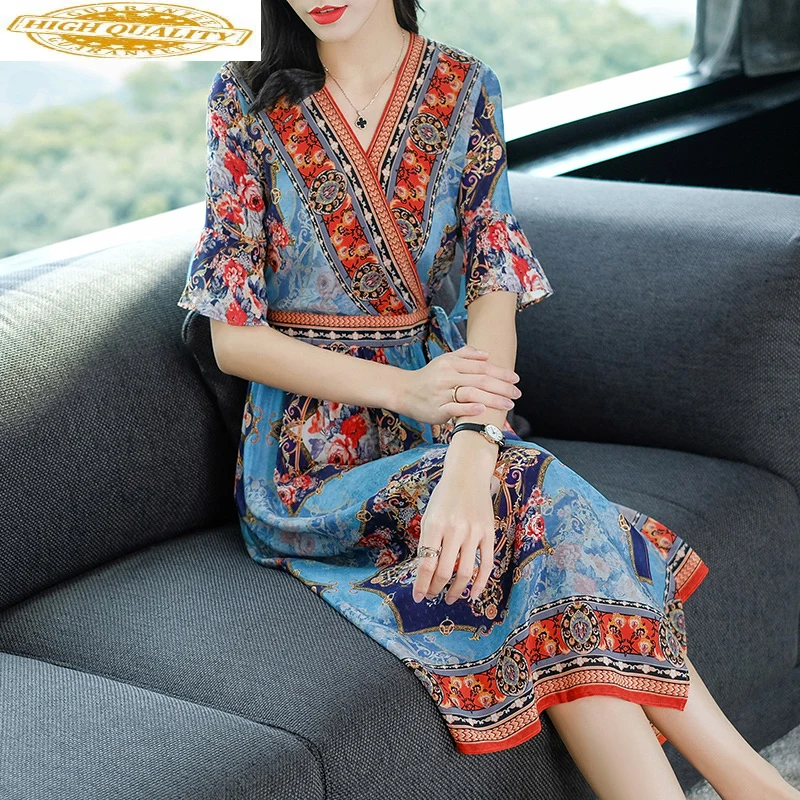 2020 Retro Zomer 100% Zijde Boho Jurk Voor Vrouwen Bloemen Vintage Jurk Elegante Strand Lange Jurken Koreaanse Vestido Mujer KJ1826 2020 Retro Zomer 100% Zijde Boho Jurk Voor Vrouwen Bloemen Vintage Jurk Elegante Strand Lange Jurken Koreaanse Vestido Mujer KJ1826