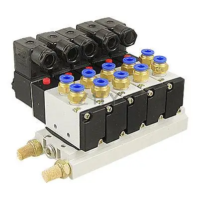 

AC 110V 2 Position 5 Way Single Head 5 Pneumatic Solenoid Valve w Base