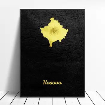 

Golden Map Kosovo Art Canvas Poster Home Decor Painting No Frame