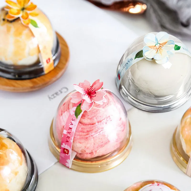 

50pcs High quality baking package moon cake box small cute transparent plastic box packaging gift dessert cup with sticker