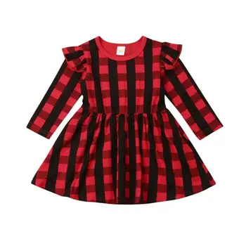 

6M-5T Christmas Toddler Newborn Kids Baby Girls Dress Red Plaid Cotton Princess Party Ruffle Long Sleeve Dress Clothes Girl