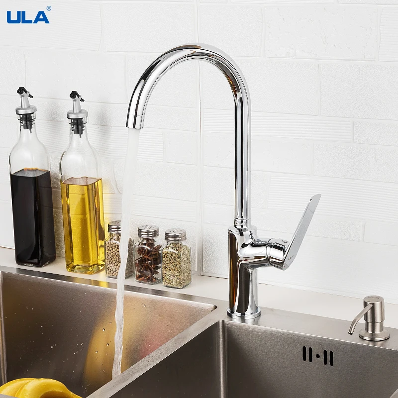 

ULA Brass Kitchen Faucet Black Chrome 360 Rotate Faucet Tap Kitchen Deck Mount Cold Hot Water Sink Mixer Taps Torneira