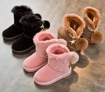 

Girls Snow Boots Winter Warm Flat Round Toe Kids Sport Shoes Baby Children's Pink Black Soft Martin Boots Size 25-30 Sneakers