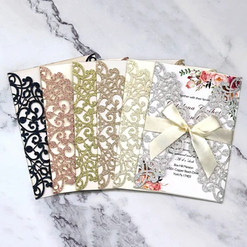 

10pcs Laser Cut Paper Thanksgiving Greeting Wedding Invitation Card With Ribbon Wedding Decoration Personalized Party Supplies