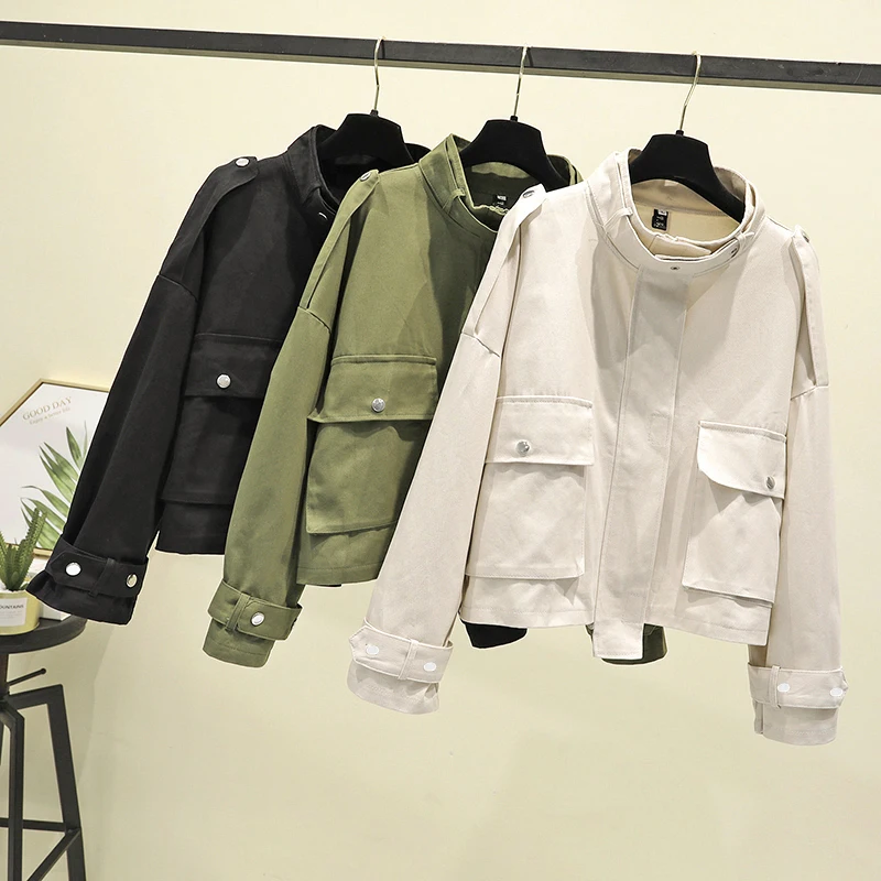 Guilantu Spring Summer Bomber Basic Jacket Women Mandarin Collar Zipper Casual Loose Streetwear Jackets Coat Female Work Clothes