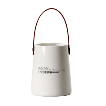 

Best Unique Chic Nordic Ceramics Storage Jar Bottle With Leather Handle Minimalist Desk Storage Bottle Organizer Flower Vase Con