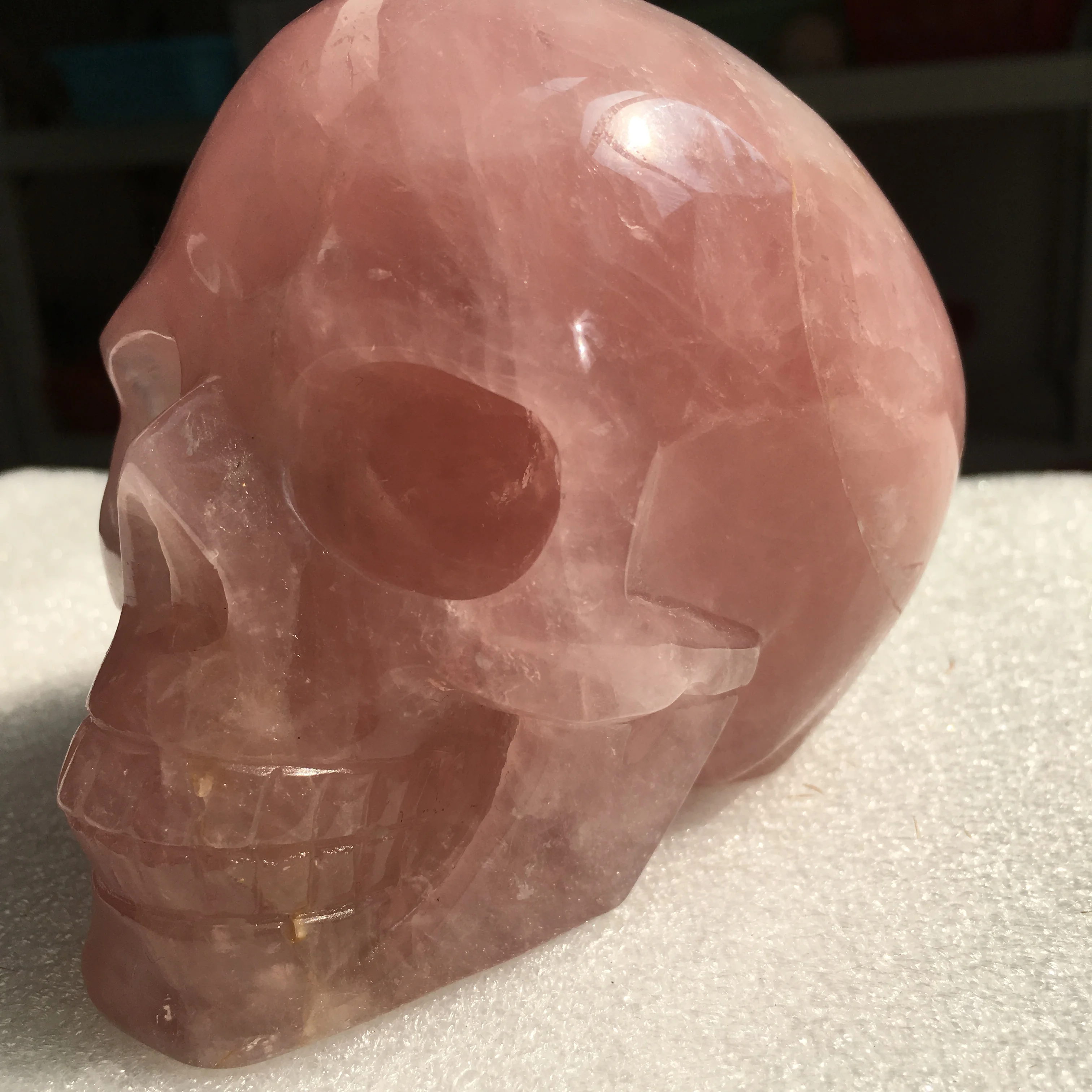 Natural Rose Quartz Crystal Hand Carved Skull Carving Reiki Healing Skulls For Decorate 5
