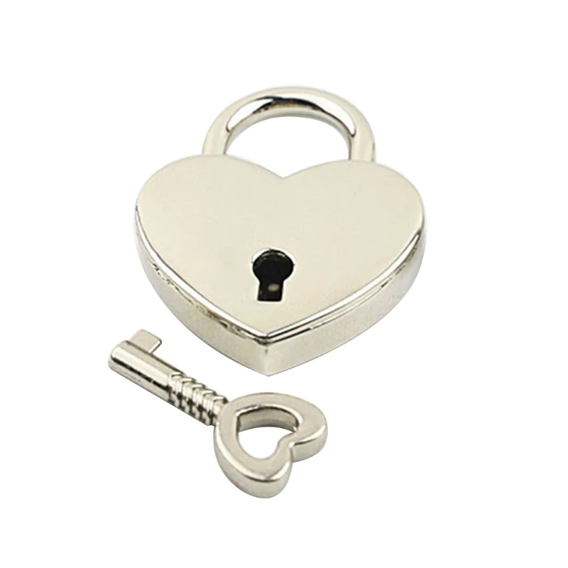 Small Heart Shape Padlock 39 x 30 mm Vintage Antique Style Black Lock with Key for Luggage Bag Diary Book Jewelry Box