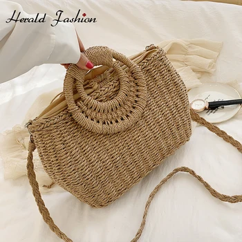 

Round Straw Bags 2020 Women Summer Rattan Bag Handmade Woven Beach Cross Body Bag Circle Bohemia Casual Female Handbag Shoulder