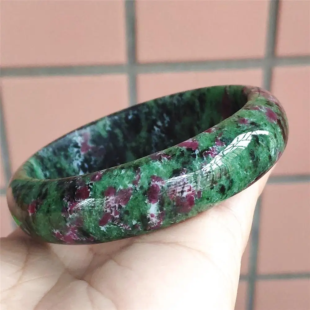 

100% Natural Ruby Zoisite Red Green Black Bangle Inner Diamater 58mm Gemstone Healing Stone Gift Woman Jewelry Bangle AAAAA
