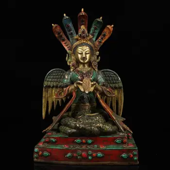 

wedding decoration Nepalese temple old copper hand-made inlaid gemstones painted gold dragon tree Buddha statue