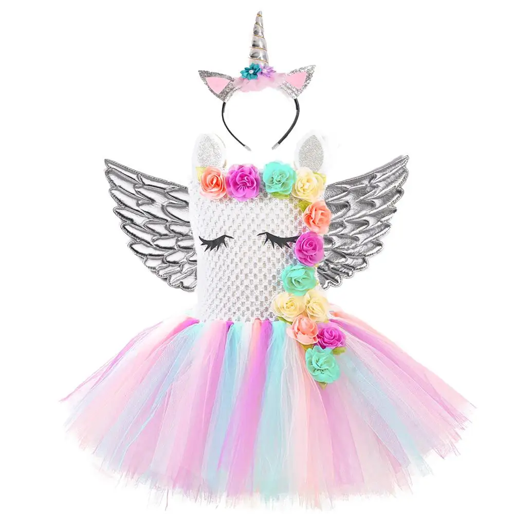 Robe Tutu licorne Pastel pour petites filles | Motif de fleurs, tenue de fête d'anniversaire, Costume de fête Halloween et de noël