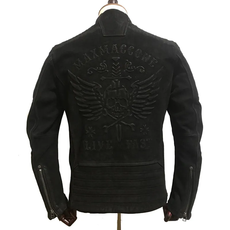 

2020 Vintage Black Men Skull Biker's Leather Jacket Plus Size XXXL Genuine Thick Cowhide Motorcycle Leather Coat