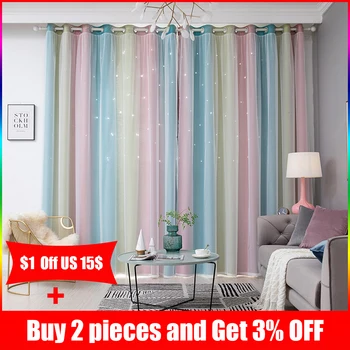

Hollow Star Sheer Curtain Rainbow Color Window Curtains for Girl Kids Bedroom Blackout Window Drapes Curtain Home Decoration