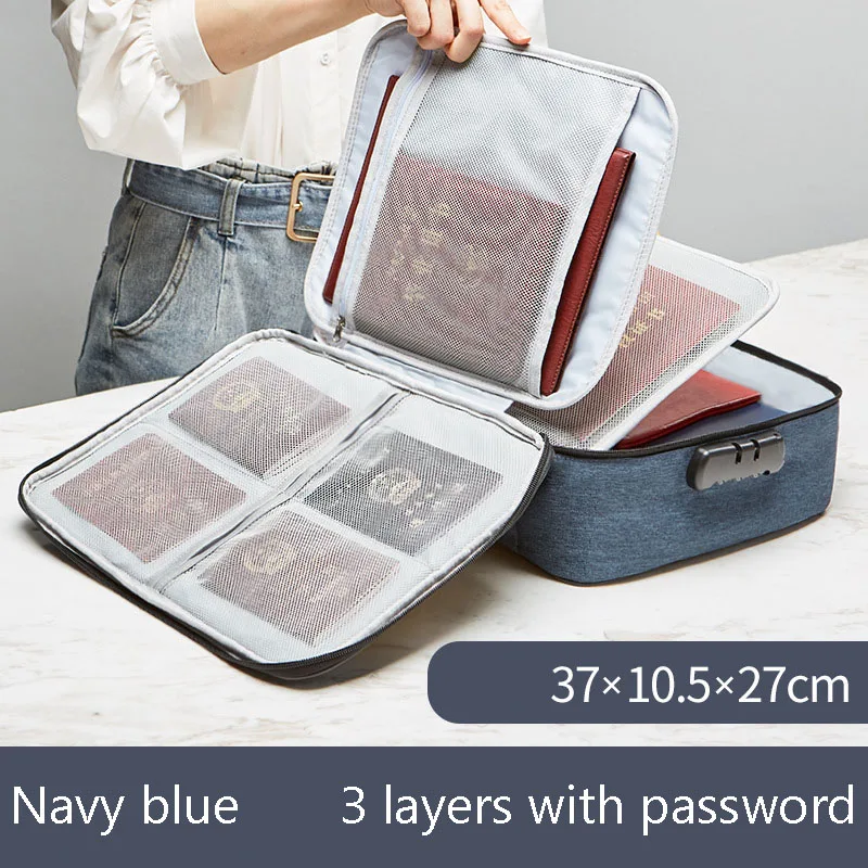 blue 3 password Прочные домашние безопасные файлы для хранения билетов сумка-мессенджер сумка для путешествий и офиса блокированные документы органайзер для хранения - Цвет: blue 3 password