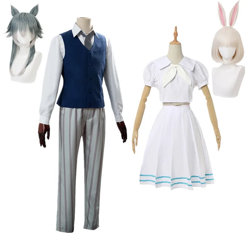 

Anime Beastars Legosi Cosplay Costume Uniform Cool Suit Grey Wolf Costume Rabbit girls school Uniform Wig Ear Mask Set