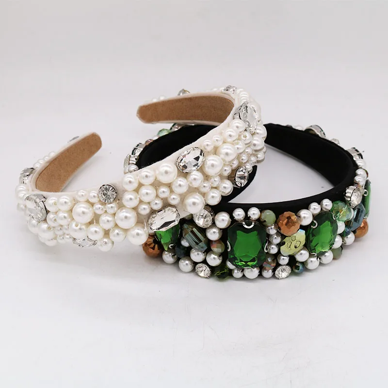 Retro Luxury Bride Headband Pearl Beaded Baroque Hairband Tiara Bridal Crown Headwear Women Hair Jewelry Accessiory Headpiece