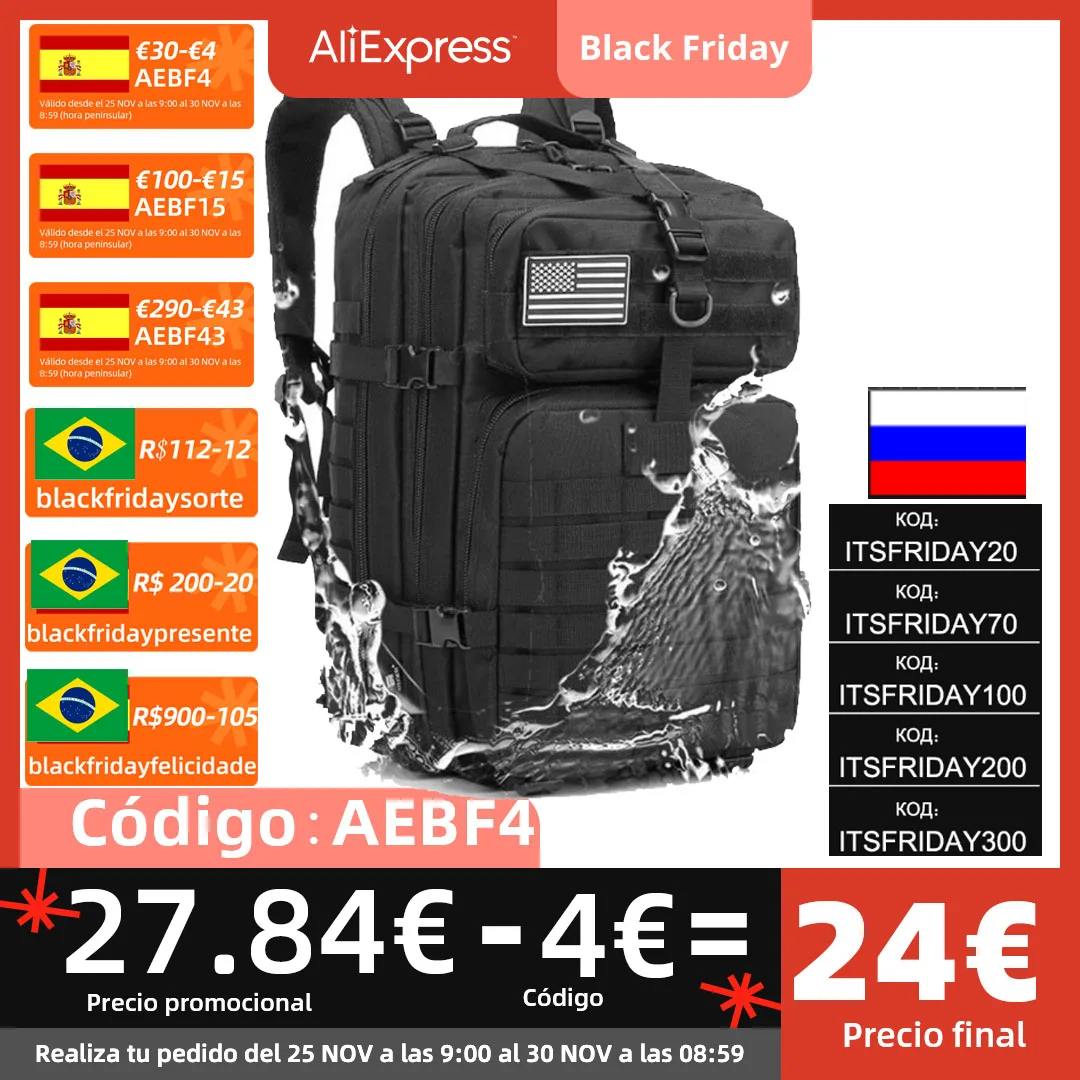 Mochila militar de camuflaje para hombre, bolsa táctica Molle de 50L, impermeable, para acampada, caza, senderismo