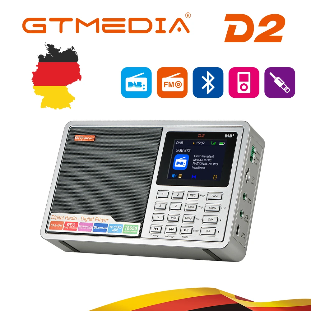 GTmedia D2 мини DAB цифровой радиоприемник Bluetooth FM стерео приемник с красочным ЖК-дисплеем/высокое качество звука для внутреннего и наружного использования