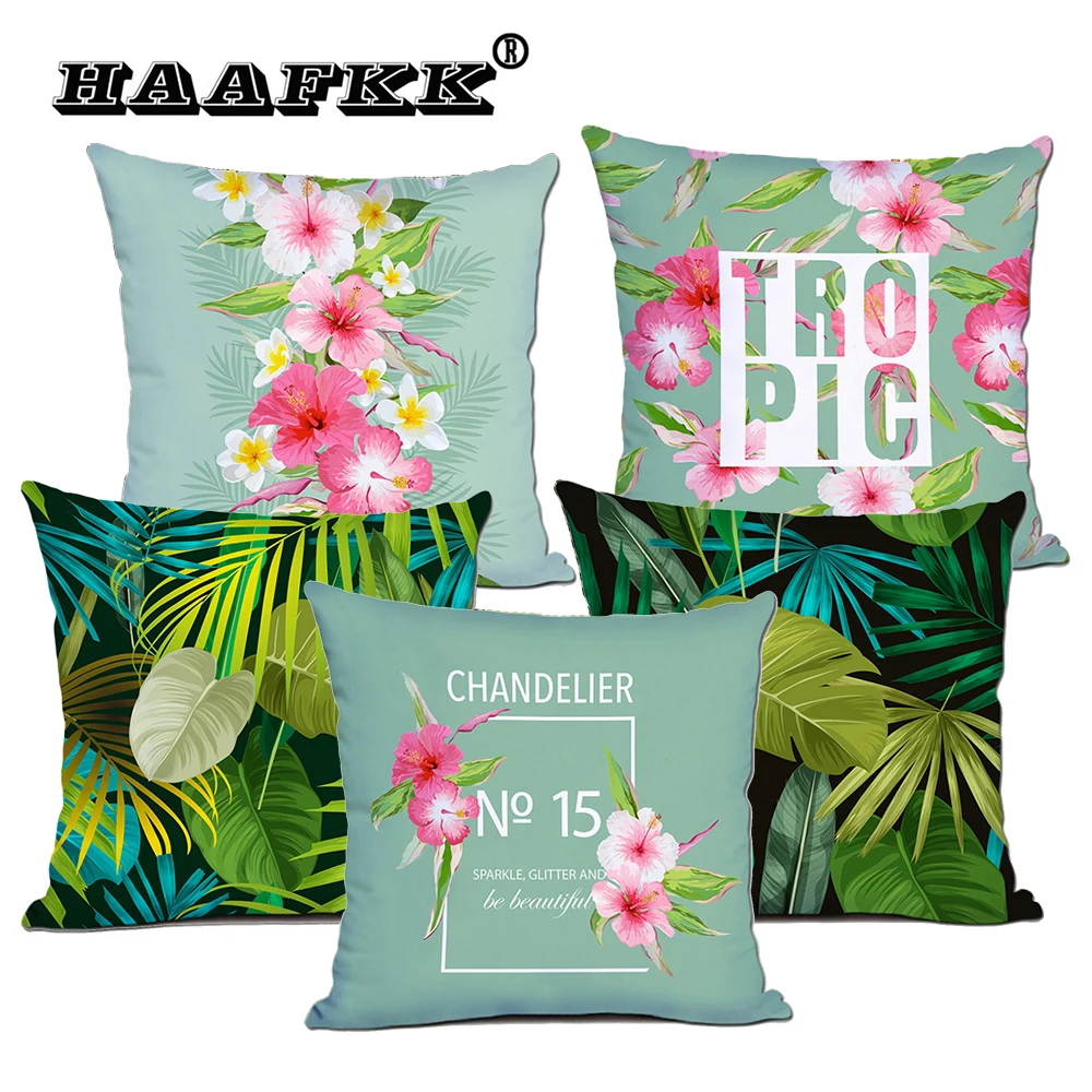 

Polyester Cushion Cover with Tropical Plant Pattern 45x45cm Pillow, Living Room, Sofa Decoration, Pillow, Car Office Accessories