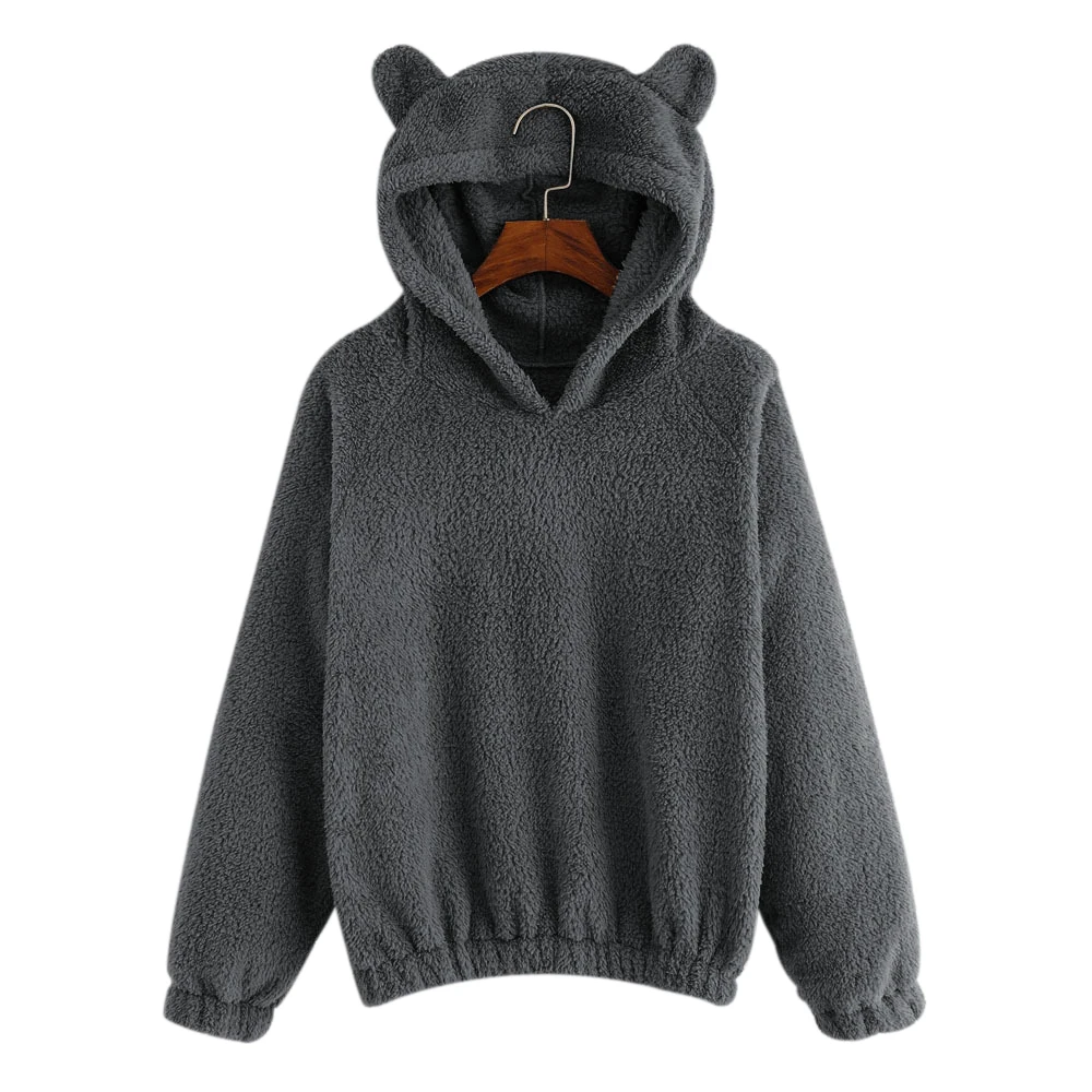 Dark Gray Толстовка с капюшоном, женские флисовые толстовки, осенняя Милая толстовка с капюшоном, верхняя одежда, короткий тонкий свитер Moletom Sudaderas Para Mujer - Цвет: Dark Gray