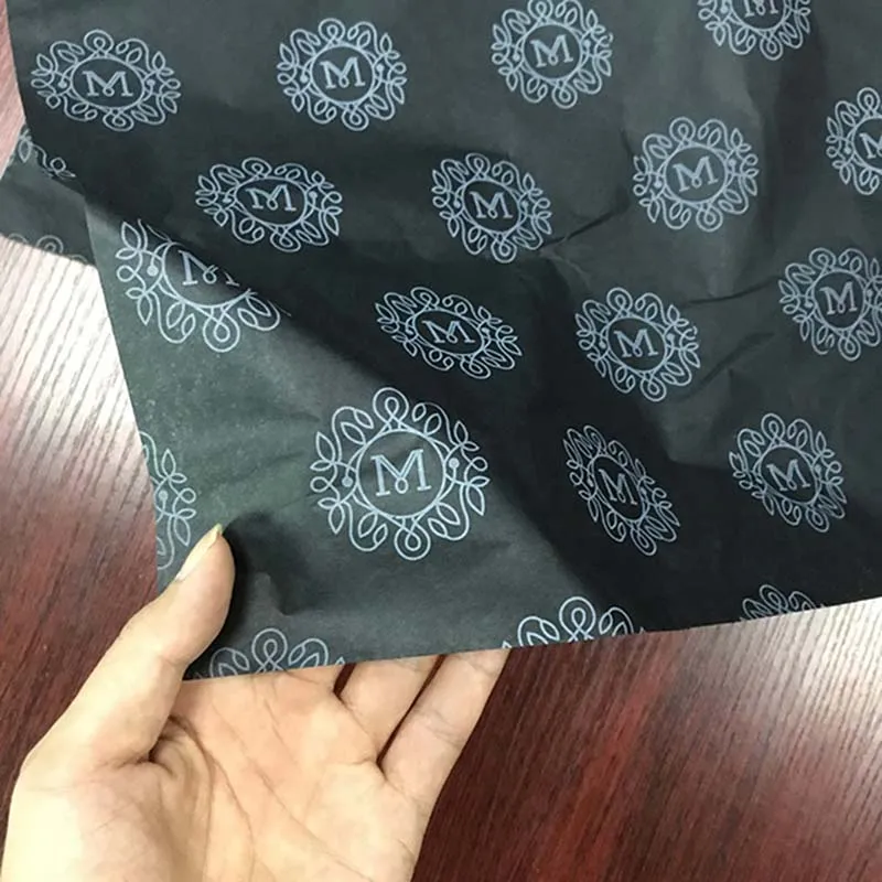 500 шт./лот заказной логотип напечатанный 17gsm упаковочная бумага из ткани белая или черная ткань бумажная упаковка подарочная бумага