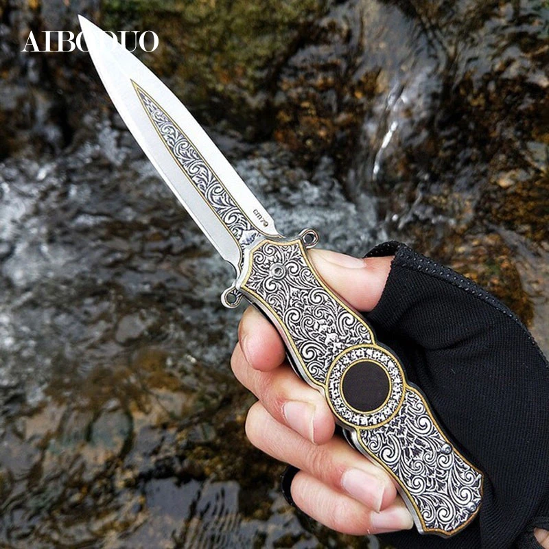 Серебристый нож для резьбы по хризантемам 3D складной с зажимом карманные ножи