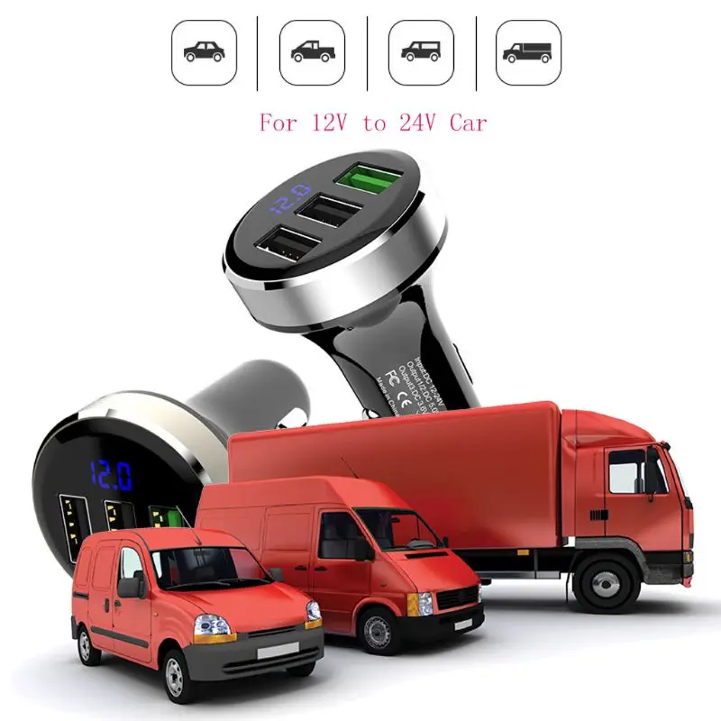 12V с 3 портами(стандарт QC 3,0 авто зарядное устройство для Зарядное устройство адаптер светодиодный Напряжение Дисплей для iPhone и Android