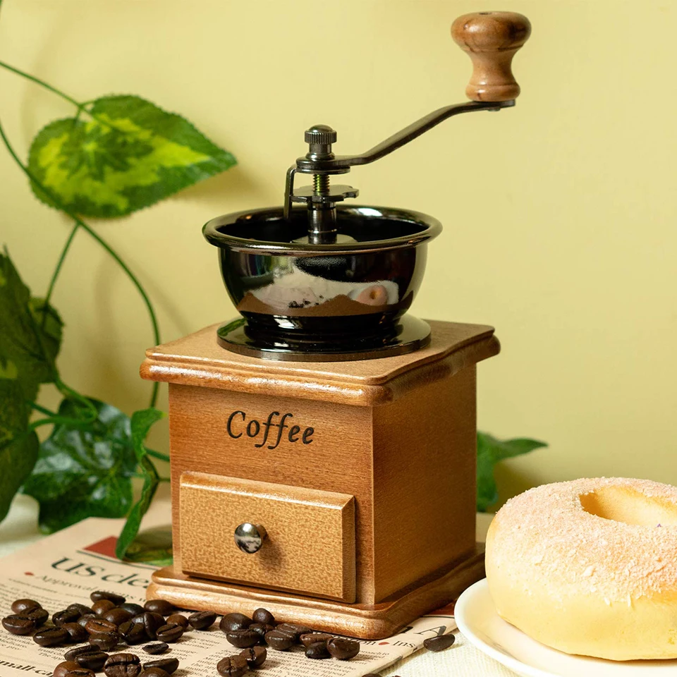 TEENRA Ретро кофемолка ручная кофемолка для специй деревянная Кофемолка ручная классическая керамическая сердцевина