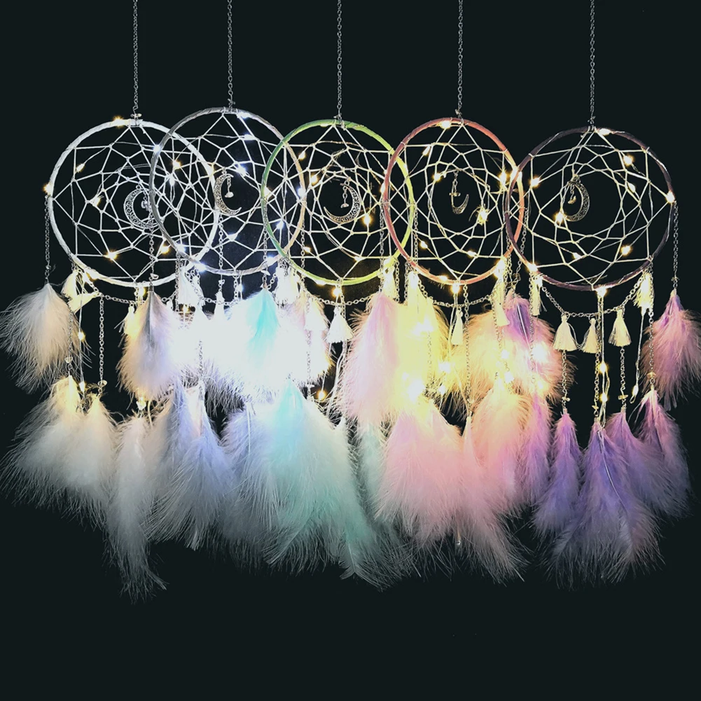 LED Dream Catcher Handmade Night Light Dream Catchers for Bedroom Wall Hanging Home Decor Ornaments Craft