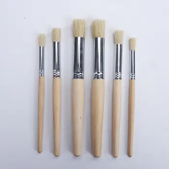 

6pcs/set Watercolor Acrylic Painting Stencil Brush Different Size Wooden Handle