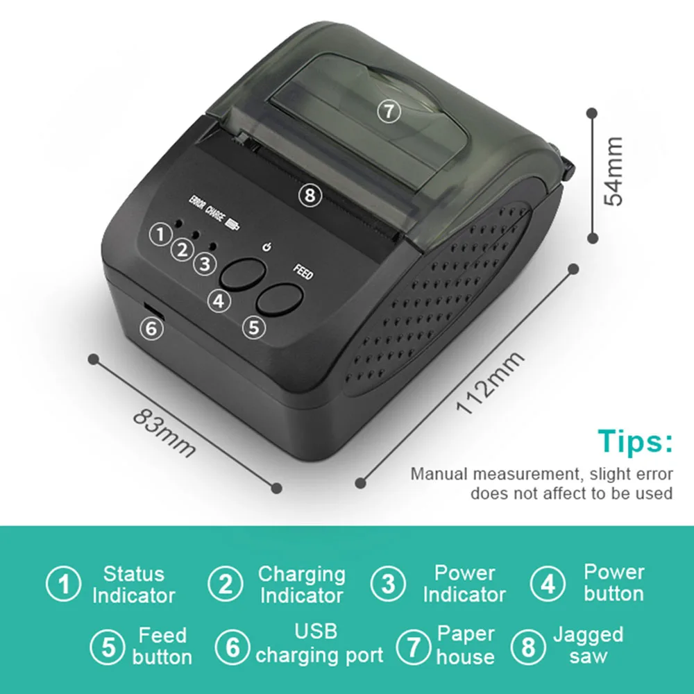 1809DD портативный 58 мм Bluetooth Термальный чековый принтер для мобильного телефона Приложение 2D qr-код фото принтер Поддержка Android/IOS