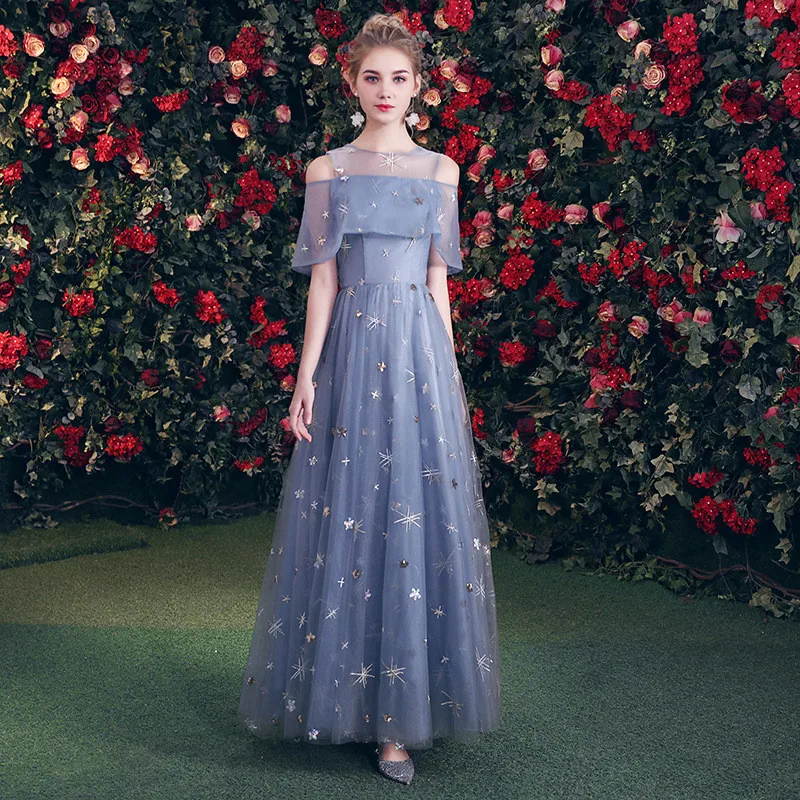 Элегантное голубое женское платье Cheongsam novetly с открытыми плечами вечернее платье сексуальное Сетчатое платье изысканное свадебное платье невесты с блестками