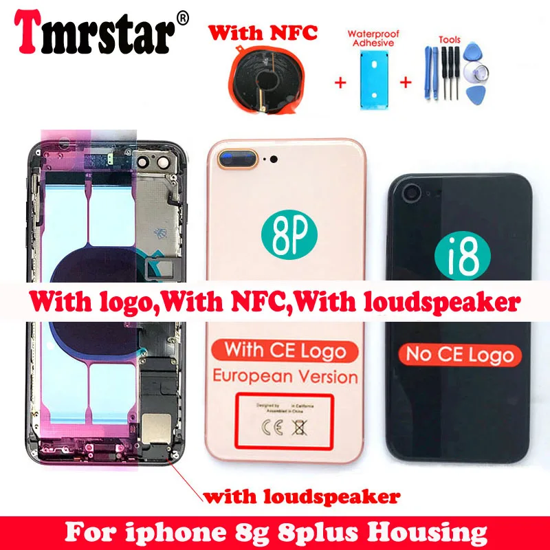 

Replacement Chassis Full Housing for iphone 8 Back Cover Middle Frame with CE LOGO for iphone 8 plus flex cable