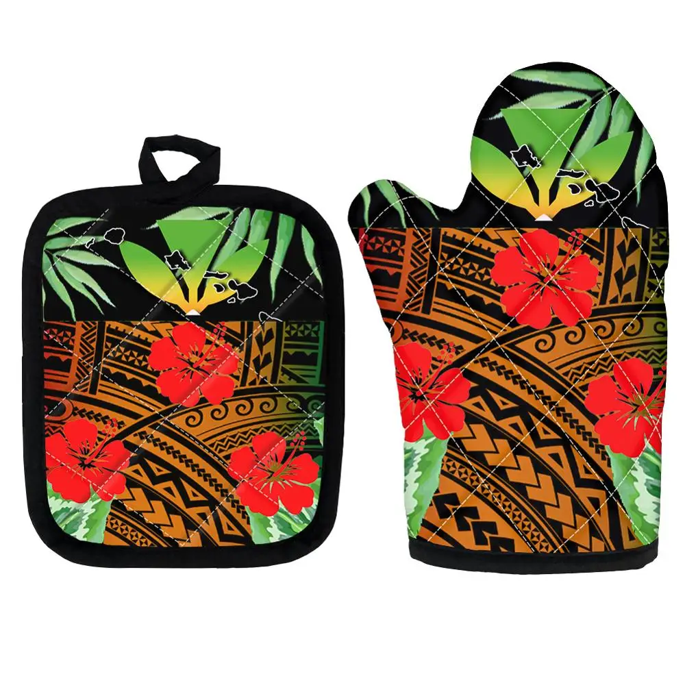 

Oven Mitts Polynesian Tribal Hibiscus Hawaii Style Kitchen Insulated Pad Cooking Microwave Baking BBQ Oven Potholders Washable