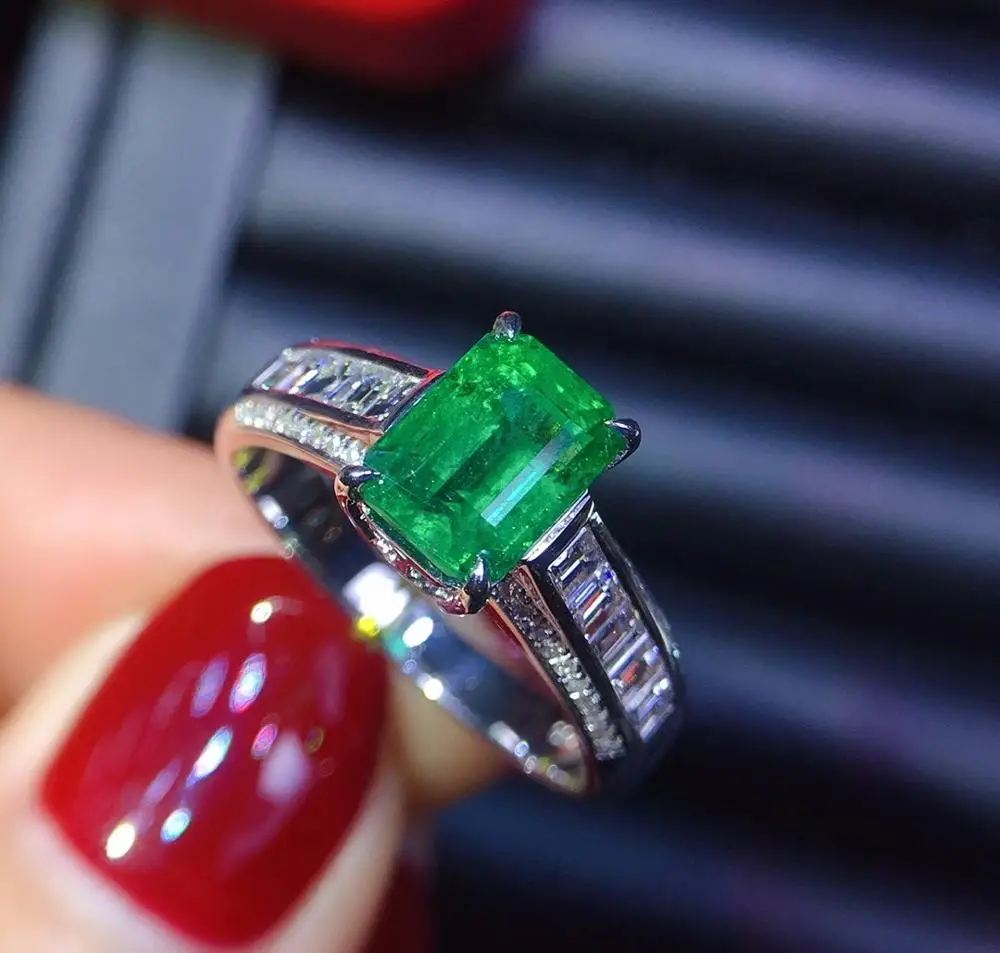 J120 Emerald Ring 1.58ct Fine Jewelry Pure 18 K Gold 100% Nature Green Gemstones Female Rings for women | Украшения и аксессуары