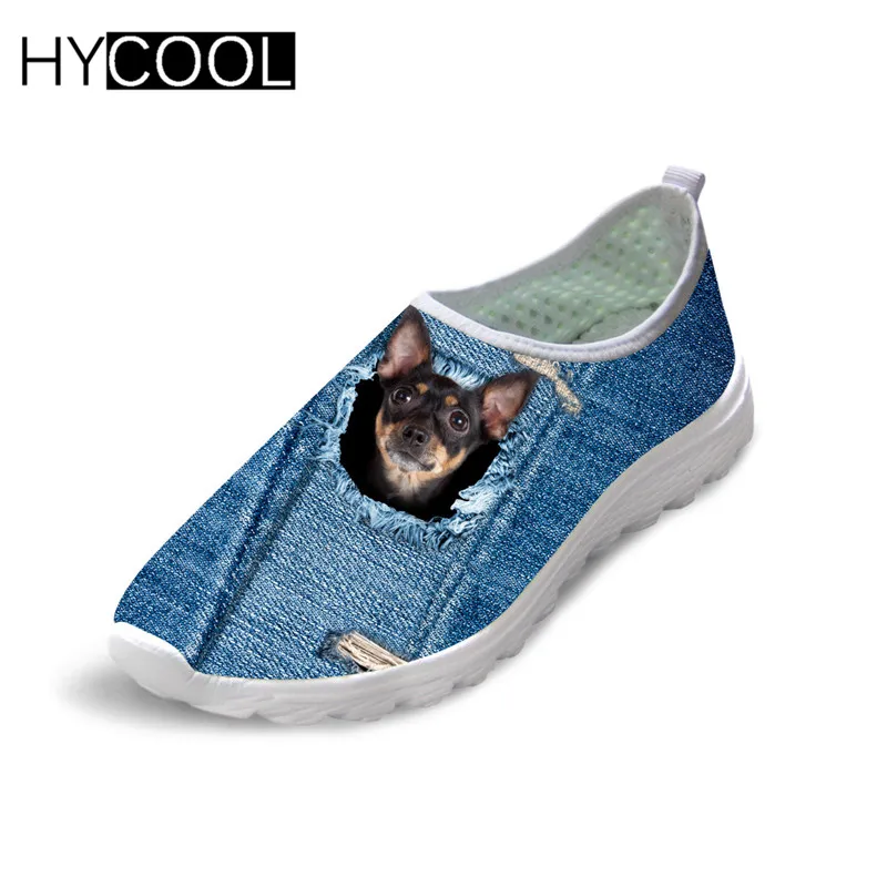HYCOOL г. Джинсовая мужская обувь с котом, Повседневная осенне-летняя обувь из сетчатого материала Милая Синяя пляжная водонепроницаемая обувь на плоской подошве без застежки с 3D принтом собаки и волка - Цвет: C3306AA