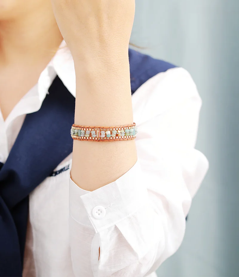 Unique Leather Wrap Bracelets W/ Amazonite Crystal Beads Cuff Bracelet Bohemian Punk Jewelry Dropshipping - Image 5