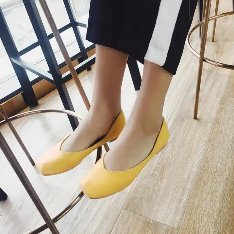 

2020 Spring Women Shoes Flat Heel Square Toe Adhesive Shoes Rubber Solid Color Daily Shoes Women's Shoes Slip-On Casual Shoes