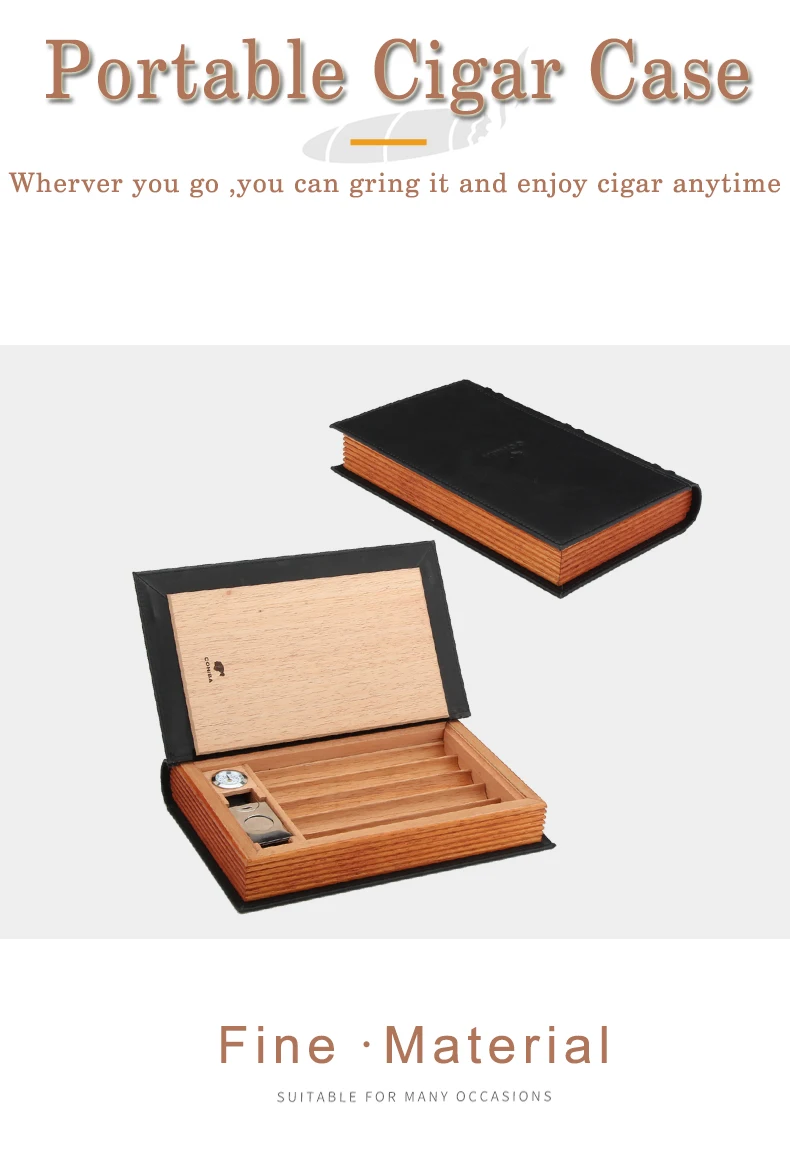 Чехол для сигар COHIBA, Дорожный Чехол для сигар, кожа, кедр, дерево, W/Humidor увлажнители, сигары, гигрометр, металлический зигаррен, резак