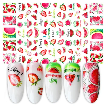 

3D Summer Fruits Leaves Nail Stickers Watermelon Lemon Strawberry Design for Nails Adhesive Sliders Manicure Accessory