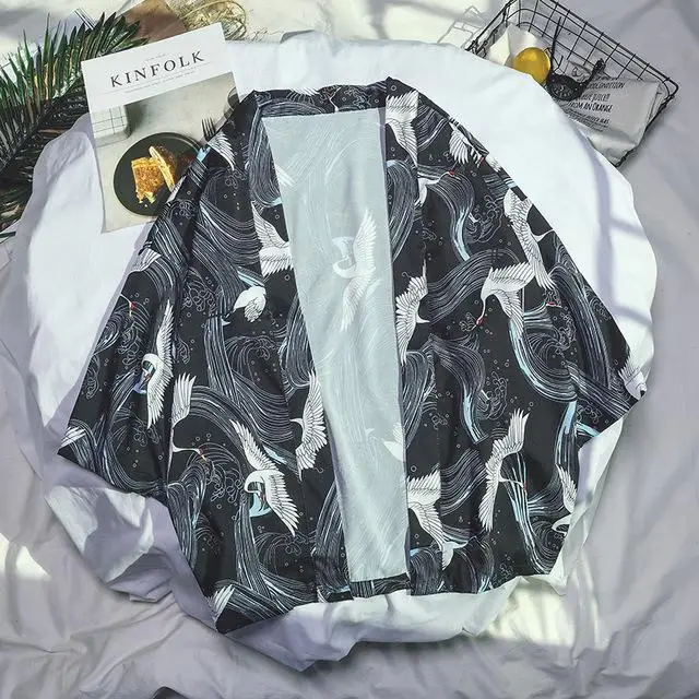 Japanese Cardigan Kimono Print Short Robe Loose Soft Kimomo Women And Man Japones Haori Traditional Japanese Kimono Yukata - Цвет: Style 3
