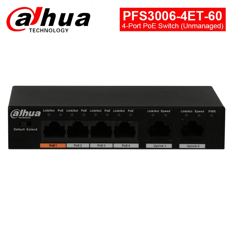 Сетевой видеорегистратор Dahua PFS3006-4ET-60 4-Порты и разъёмы коммутатор питания через ethernet(неуправляемый) Sup Порты и разъёмы s PoE Мощность Противоугонный замок отверстие IEEE802.3 u IEEE802.3X стандартов