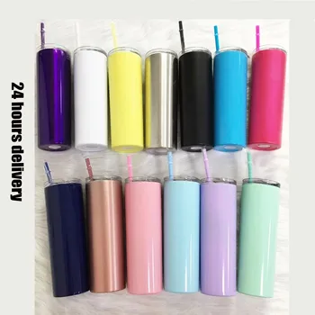 

20oz thermal insulation tumbler travel water cup with straw, double wall stainless steel thin straight cup, party Christmas gift