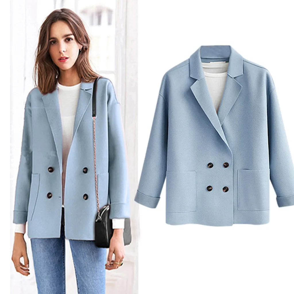 

Autumn Winter Women Fashion Lapel Solid Turn-Down Collar Casual Woollen Buttons Oversize Blazer Formal Jacket Cardigan Overcoats
