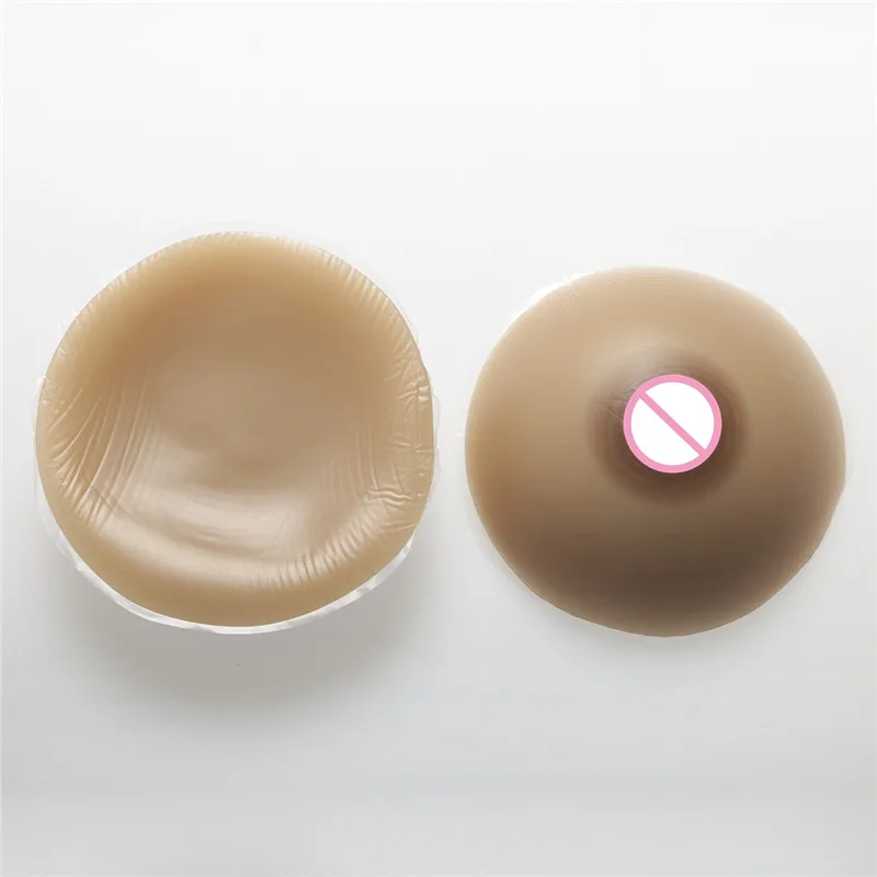 600g/pair Crossdresser Bra Classic Round Boobs Set(Silicone Breast Form Brown+Sexy Transparent Lace Pocket Bra Black